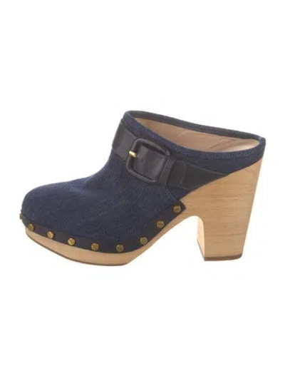Pre-owned Veronica Beard Denim Studded Accents Mules In Blue