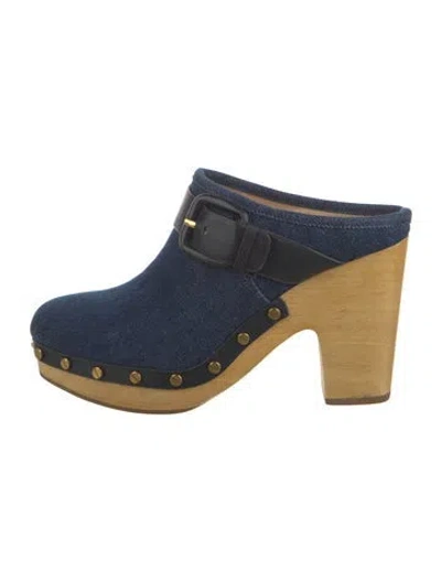 Pre-owned Veronica Beard Denim Studded Accents Mules In Blue