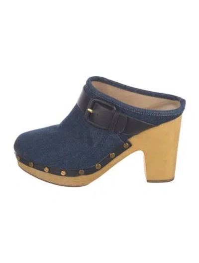 Pre-owned Veronica Beard Denim Studded Accents Mules In Blue