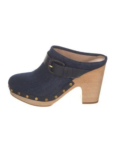 Pre-owned Veronica Beard Denim Studded Accents Mules In Blue