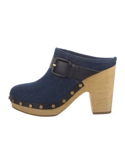 Pre-owned Veronica Beard Denim Studded Accents Mules In Blue