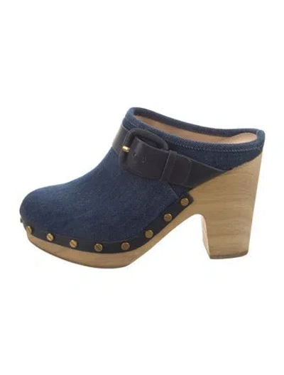 Pre-owned Veronica Beard Denim Studded Accents Mules In Blue