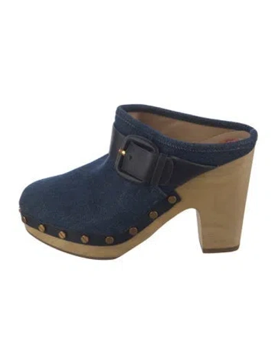 Pre-owned Veronica Beard Denim Studded Accents Mules In Blue