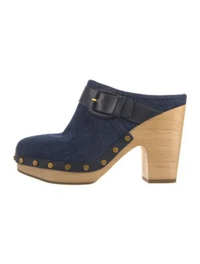 Pre-owned Veronica Beard Denim Studded Accents Mules In Blue