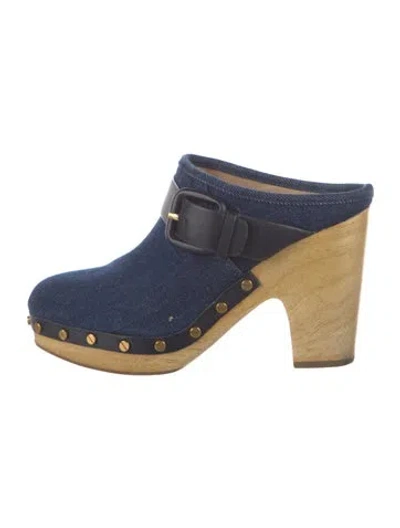 Pre-owned Veronica Beard Denim Studded Accents Mules In Blue