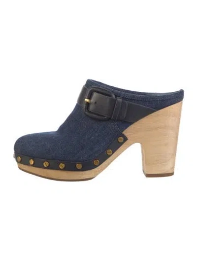 Pre-owned Veronica Beard Denim Studded Accents Mules In Blue