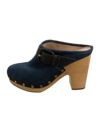 Pre-owned Veronica Beard Denim Studded Accents Mules In Blue