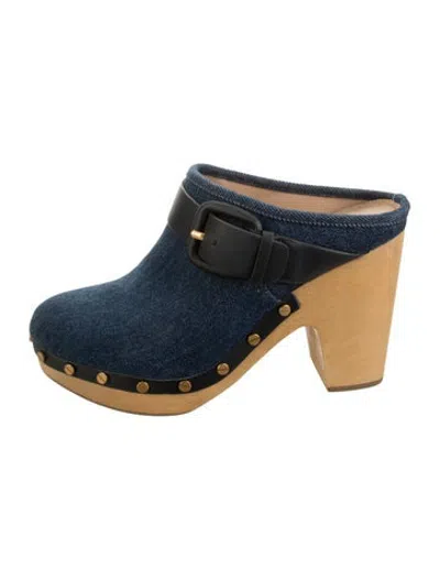Pre-owned Veronica Beard Denim Studded Accents Mules In Blue