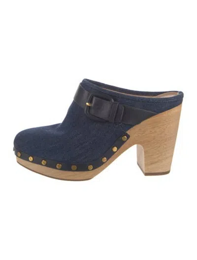 Pre-owned Veronica Beard Denim Studded Accents Mules In Blue