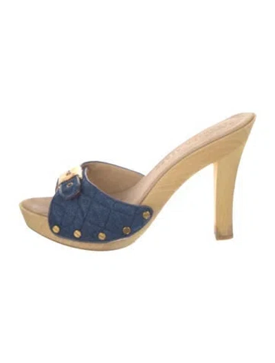 Pre-owned Veronica Beard Denim Studded Accents Slides In Blue