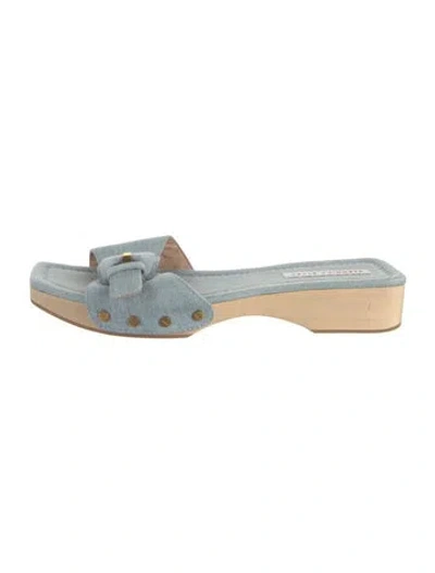 Pre-owned Veronica Beard Denim Studded Accents Slides In Blue