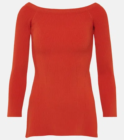Veronica Beard Derick Ribbed-knit Off-shoulder Sweater In Orange