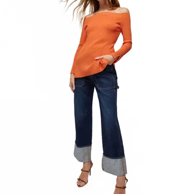 Veronica Beard Derick Ribbed Off-shoulder Pullover Tee In Deep Orange In Multi