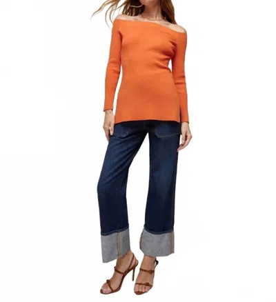 VERONICA BEARD DERICK RIBBED OFF-SHOULDER PULLOVER TOP IN DEEP ORANGE
