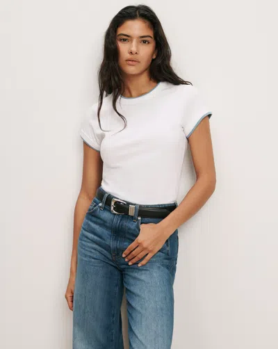 Veronica Beard Devin Crewneck T-shirt White Blue River In White/blue River