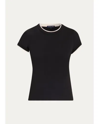 Veronica Beard Devin Stretch-cotton T-shirt In Black/ecru