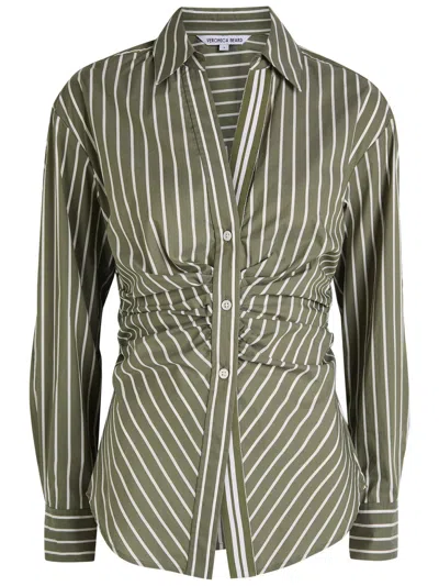 Veronica Beard Devra Gathered Striped Cotton-poplin Shirt In Green