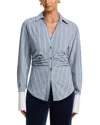 Veronica Beard Devra Ruched Button Down Shirt In Blue