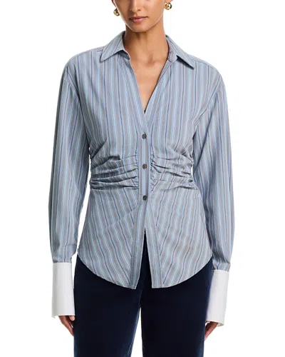 Veronica Beard Devra Ruched Button Down Shirt In Blue