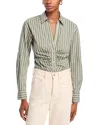 Veronica Beard Devra Stripe Center Ruched Shirt In Green