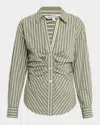 Veronica Beard Devra Stripe Long-sleeve Gathered Top In Multi
