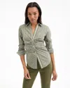 Veronica Beard Devra Stripe Ruched Cotton Blend Button-up Shirt In Gray