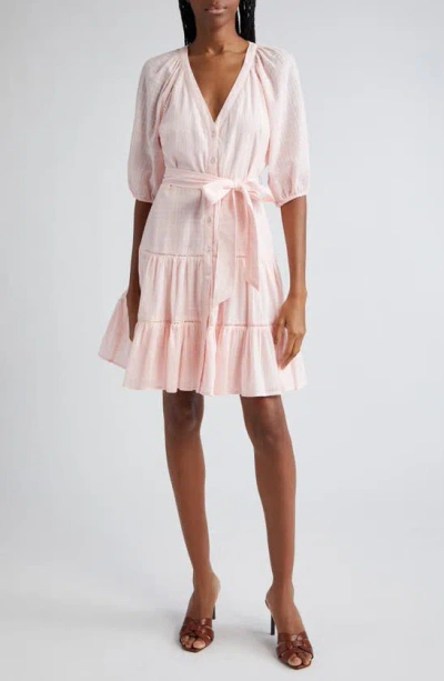 Veronica Beard Dewey Tiered Cotton Button-up Dress In Pink Haze