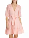 Veronica Beard Dewey Tiered Cotton Button-up Tie Waist Dress In Pink-haze