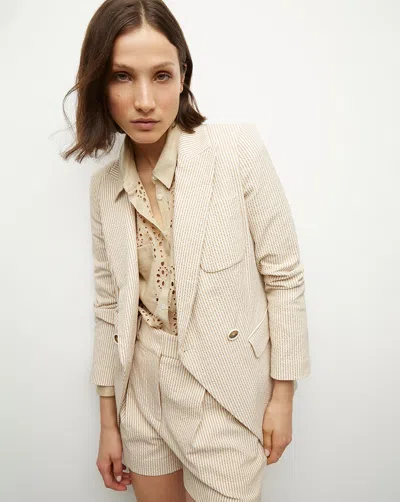 Veronica Beard Didion Seersucker Jacket Khaki White In Khaki/white