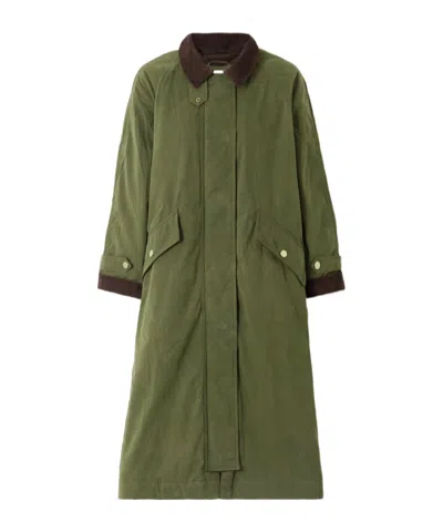 Veronica Beard Dietz Corduroy-trimmed Waxed Cotton-blend Coat In Green