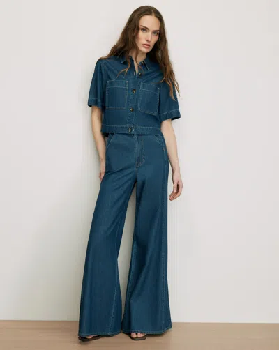 Veronica Beard Digby Wide-leg Chambray Pant In Blue