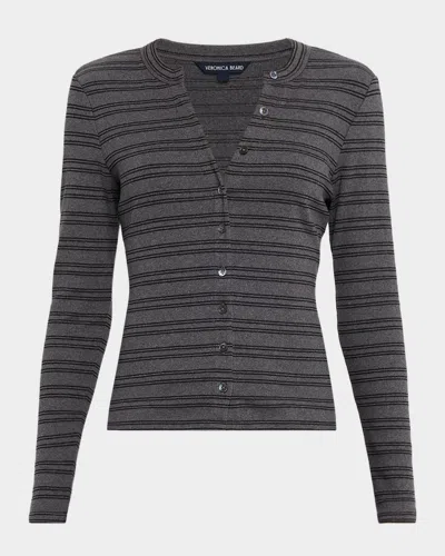 Veronica Beard Dili Long-sleeve Stripe Cardigan In Gray