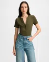 Veronica Beard Dilia Ribbed Button-front T-shirt In Green