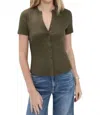 Veronica Beard Dilia Ribbed Button-front T-shirt In Green