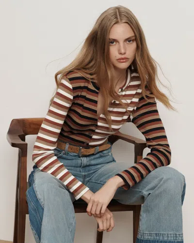 Veronica Beard Dilia Striped Button-down T-shirt In Red