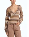 Veronica Beard Diora Striped V Neck Sweater In Brown