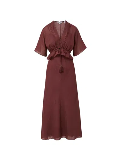 Veronica Beard Dominick Ruffled Lace-trim Midi Dress In Brown