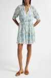 Veronica Beard Dorrie Floral Print Tiered Dress In Blue