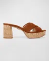 Veronica Beard Dory Suede Crisscross Sandals In Caramel