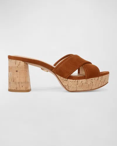 Veronica Beard Dory Suede Crisscross Sandals In Caramel