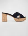 Veronica Beard Dory Block-heel Sandal In French Navy Suede