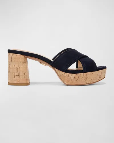 Veronica Beard Dory Suede Crisscross Sandals In French Navy Suede