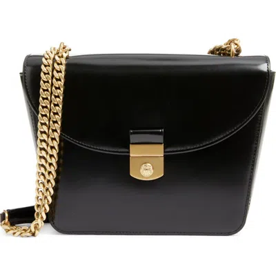 Veronica Beard Double Link Flap Convertible Leather Shoulder Bag In Black