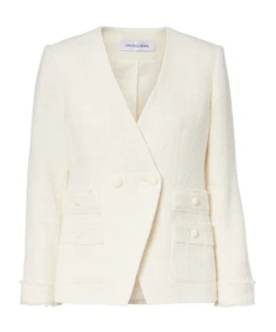 Veronica Beard Double-breasted Tweed Blazer In White