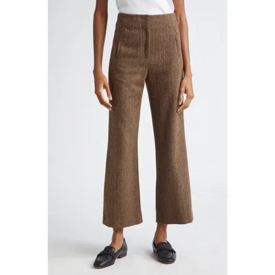 Veronica Beard Dova Tweed Herringbone Crop Wide Leg Pants In Camel/ Black