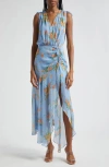Veronica Beard Dovima Wrap-effect Floral-print Silk-chiffon Midi Dress In Blue Oasis Multi