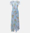 Veronica Beard Dovima Wrap-effect Floral-print Silk-chiffon Midi Dress In Blue