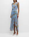 Veronica Beard Dovima Wrap-effect Floral-print Silk-chiffon Midi Dress In Blue Oasis Multi