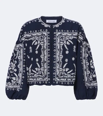 Veronica Beard Drake Cropped Embroidered Cotton-blend Poplin Jacket In Blue