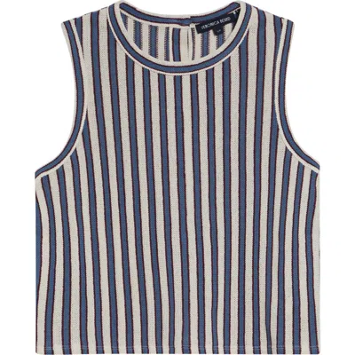 Veronica Beard Dravin Stripe Crochet Cotton Tank In Blue